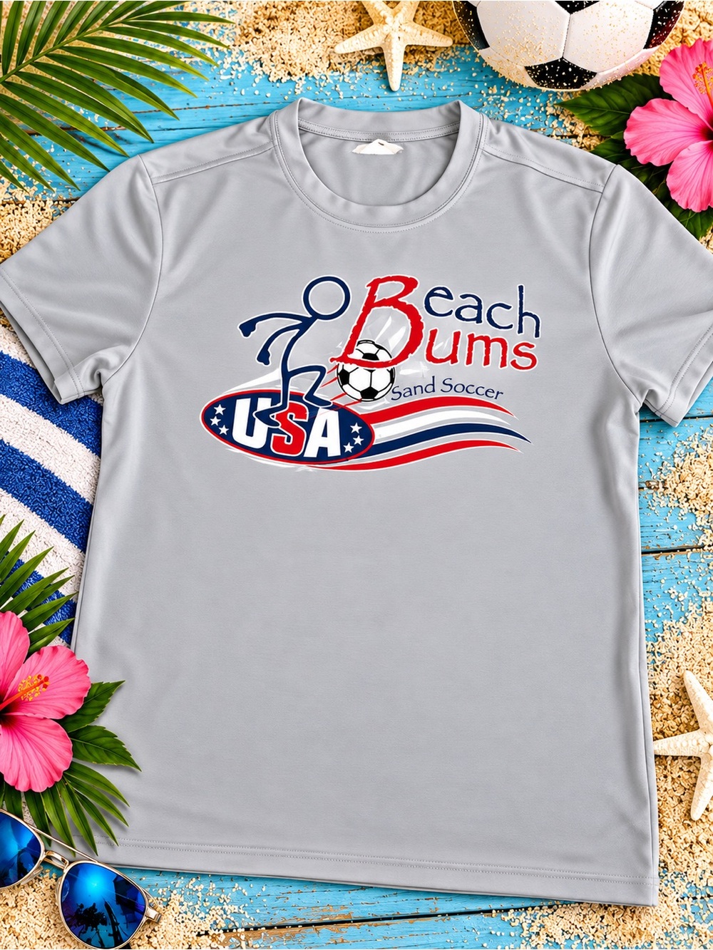 Sport-Tek Light Gray Beach Bums USA Sand Soccer Swim Rash Guard